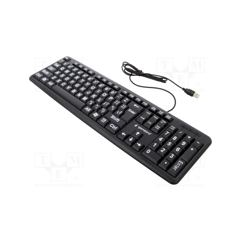 1 pcs x GEMBIRD - KB-US-103 - Keyboard, black, USB A, wired,US layout, Features: big letters