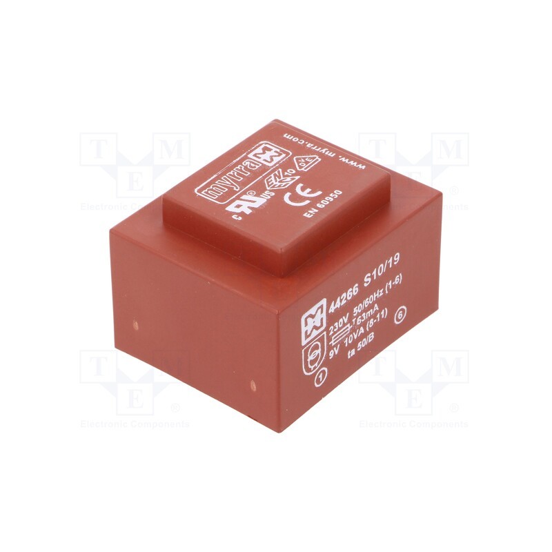 1 pcs x MYRRA - 44266 - Transformer: encapsulated, 10VA, 230VAC, 9V, 1111mA, PCB