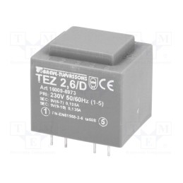 1 pcs x BREVE TUFVASSONS - TEZ2.6/D230/9-9V - Transformer: encapsulated, 2.5VA, 230VAC, 9V, 9V, 138.9mA, 138.9mA