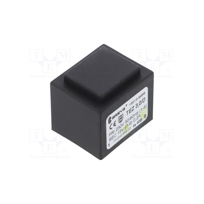 1 pcs x BREVE TUFVASSONS - TEZ3.0/D230/15V TA40 - Transformer: encapsulated, 3VA, 230VAC, 15V, 200mA, PCB, IP00, TEZ
