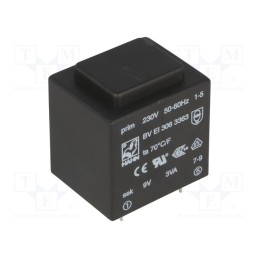 1 pcs x HAHN - BV EI 306 3363 - Transformer: encapsulated, 3VA, 230VAC, 9V, 333mA, PCB, BVEI