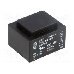 1 pcs x HAHN - BV EI 302 2029 - Transformer: encapsulated, 1.5VA, 230VAC, 18V, 18V, 41mA, 41mA, PCB