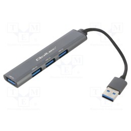 1 pcs x QOLTEC - 53791 - Hub USB, USB A socket x4,USB A plug, USB 3.0, PnP, graphite, 0.1m