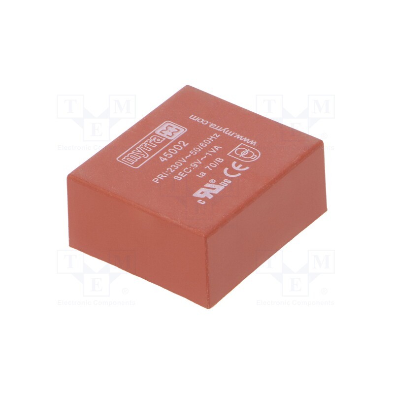 1 pcs x MYRRA - 45002 - Transformer: encapsulated, 1VA, 230VAC, 9V, 111mA, PCB, 34x31x15mm