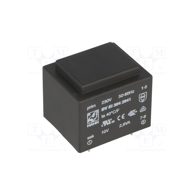 1 pcs x HAHN - BV EI 304 2941 - Transformer: encapsulated, 2.6VA, 230VAC, 10V, 260mA, PCB, BVEI