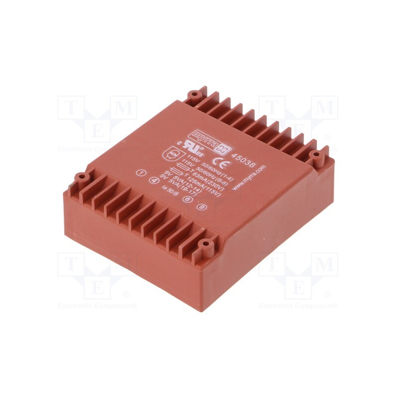 1 pcs x MYRRA - 45038 - Transformer: encapsulated, 10VA, 115VAC,230VAC, 9V, 9V, 555mA, PCB