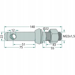 Machine pins screwed on, diameter 22mm, length 140mm, category 1