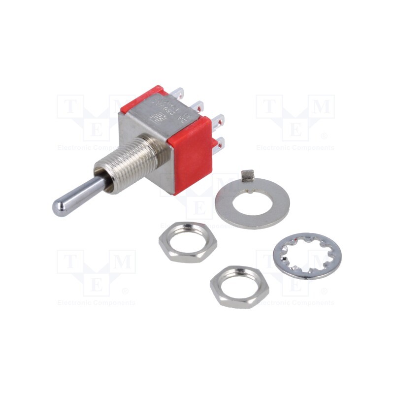 1 pcs x TE Connectivity - 1-1825139-0 - Switch: toggle, Pos: 3, DP3T, ON-OFF-ON, 2A/250VAC, 5A/28VDC, 10.4mm