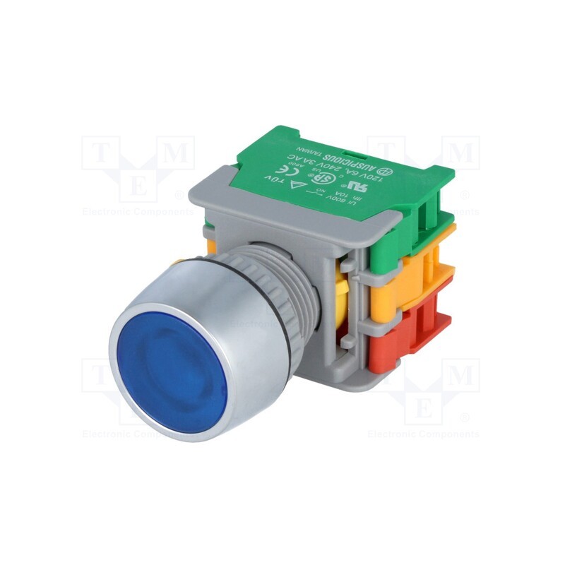 1 pcs x AUSPICIOUS - LBF22-1O/C BL, W/O LAMP - Switch: push-button, 22mm, Stabl.pos: 1, NC + NO, blue, 3A/230VAC