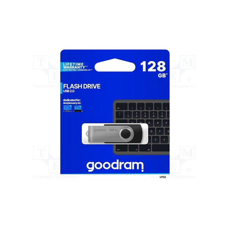1 pcs x GOODRAM - UTS2-1280K0R11 - Pendrive, USB 2.0, 128GB, R: 20MB/s, W: 5MB/s, USB A, black