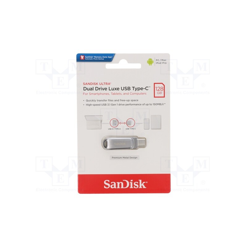 1 pcs x SANDISK - SDDDC4-128G-G46 - Pendrive, USB 3.1, 128GB, R: 150MB/s, USB A,USB C
