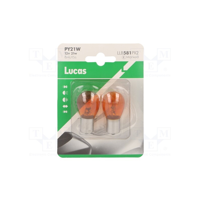 5 set x LUCAS - LLB581PX2 - Filament lamp: automotive, BAU15S, orange, 12V, 21W, LLB