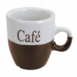 A set of white and brown coffee mugs