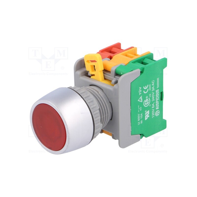 1 pcs x AUSPICIOUS - LBF22-1O/C R, W/O LAMP - Switch: push-button, 22mm, Stabl.pos: 1, NC + NO, red, 3A/230VAC