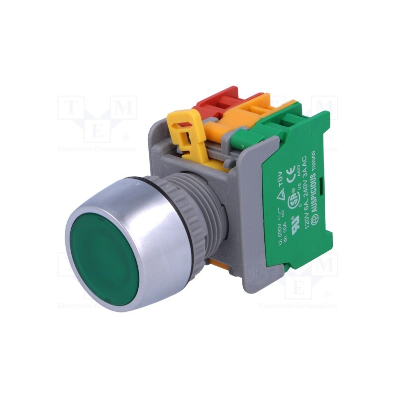 1 pcs x AUSPICIOUS - LBF22-1O/C G, W/O LAMP - Switch: push-button, 22mm, Stabl.pos: 1, NC + NO, green, 3A/230VAC