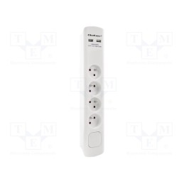 1 pcs x QOLTEC - 50282 - Plug socket strip: protective, Sockets: 4, 230VAC, 16A, white