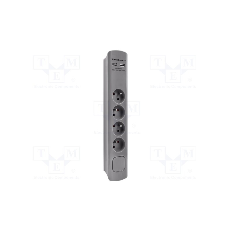1 pcs x QOLTEC - 50281 - Plug socket strip: protective, Sockets: 4, 230VAC, 16A, grey