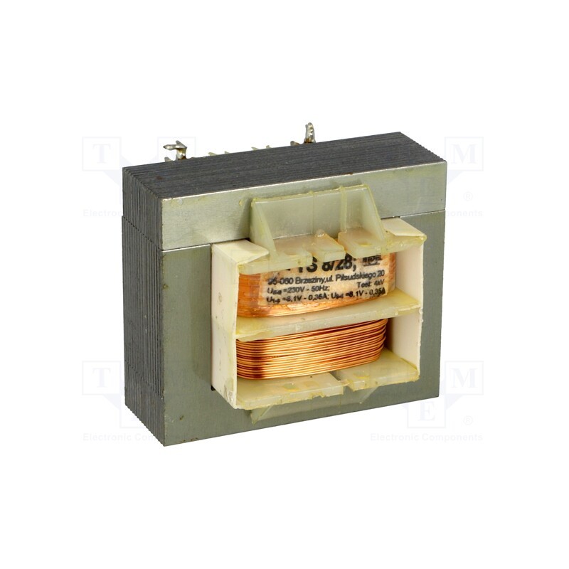 1 pcs x INDEL - TS8/28 - Transformer: mains, 8VA, 230VAC, 8.1V, 8.1V, 350mA, 350mA, IP00