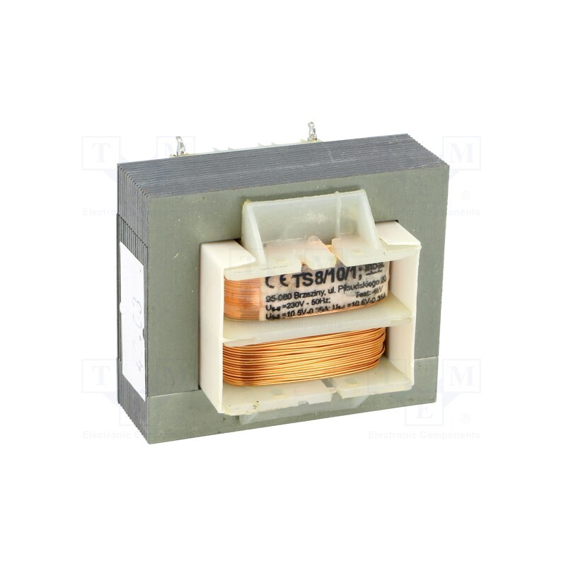 1 pcs x INDEL - TS8/10/1 - Transformer: mains, 8VA, 230VAC, 10.5V, 10.5V, 300mA, 300mA, IP00