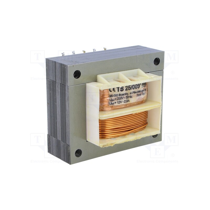1 pcs x INDEL - TS25/009 - Transformer: mains, 25VA, 230VAC, 12V, 2A, screw type, IP00