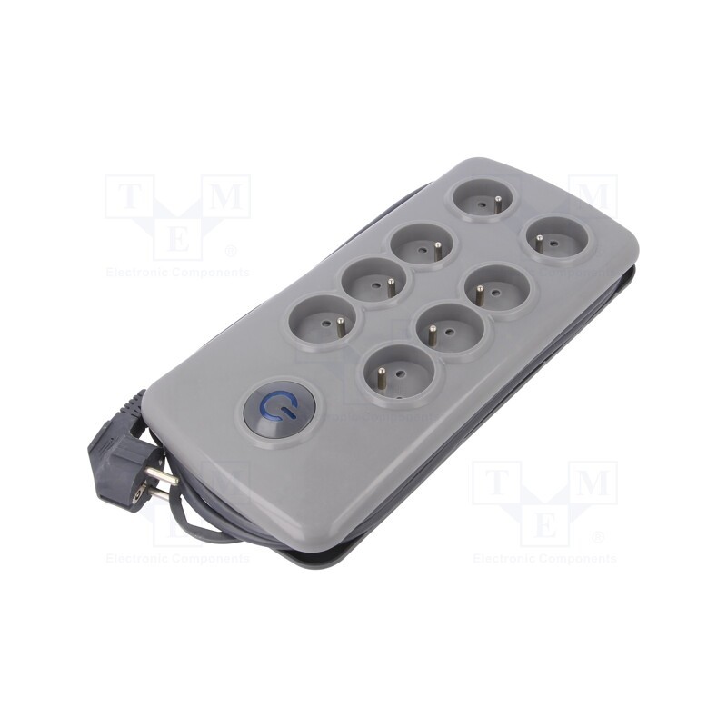 1 pcs x QOLTEC - 50162 - Plug socket strip: protective, Sockets: 8, 230VAC, 10A, grey, 2.5m