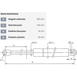 Gas spring l600 mm 650n stabilus ca113956