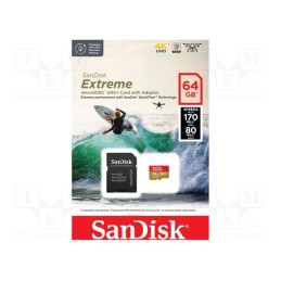 1 pcs x SANDISK - SDSQXAH-064G-GN6AA - Memory card, Extreme,A2 Specification, microSDXC, R: 170MB/s