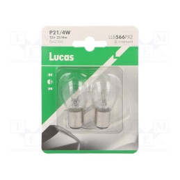 5 set x LUCAS - LLB566PX2 - Filament lamp: automotive, BAZ15D, transparent, 12V, 21/4W, LLB