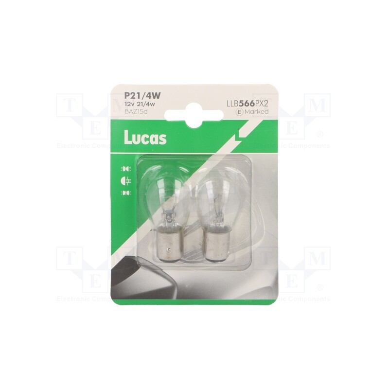 5 set x LUCAS - LLB566PX2 - Filament lamp: automotive, BAZ15D, transparent, 12V, 21/4W, LLB