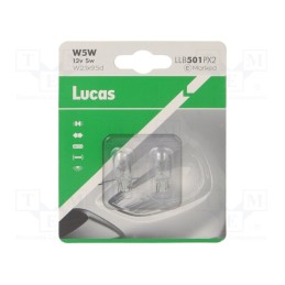 5 set x LUCAS - LLB501PX2 - Filament lamp: automotive, W2,1x9,5d, transparent, 12V, 5W, LLB