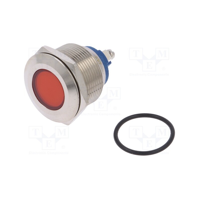 1 pcs x NINIGI - IND22-24R-S - Indicator: LED, flat, red, 24VDC, 24VAC, Ø22mm, screw, brass