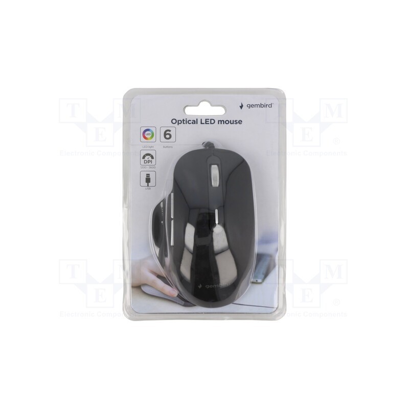 1 pcs x GEMBIRD - MUS-6B-02 - Optical mouse, black, USB A, wired, Features: DPI change button