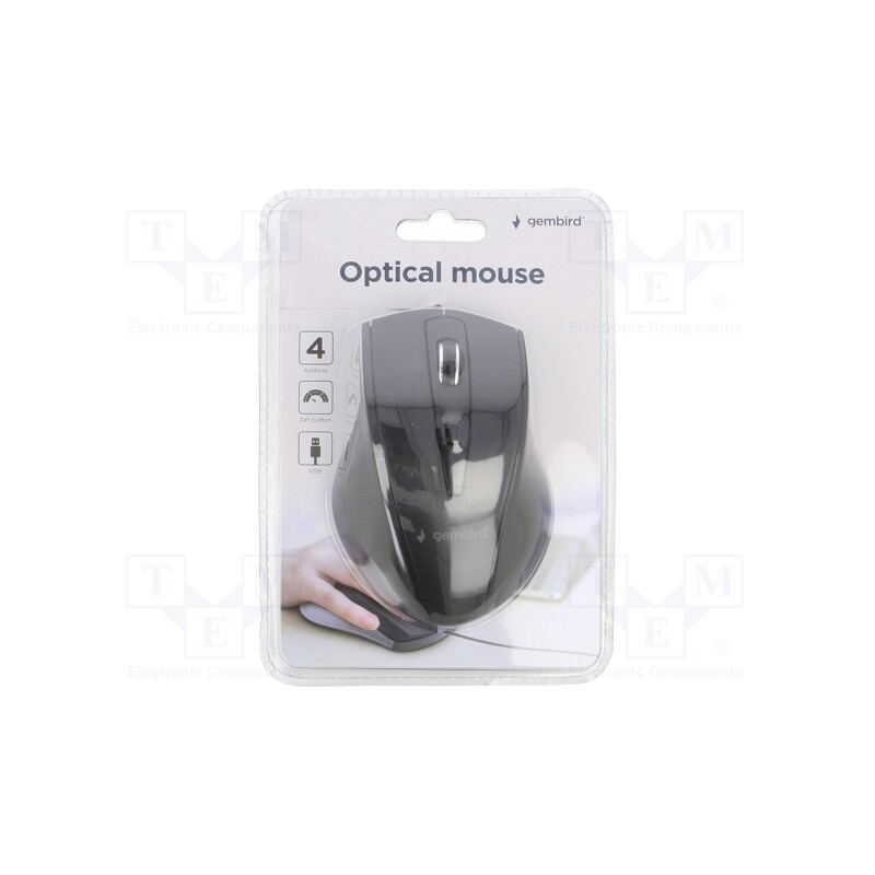 1 pcs x GEMBIRD - MUS-4B-02 - Optical mouse, black, USB A, wired, Features: DPI change button