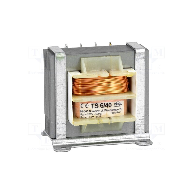 1 pcs x INDEL - TS 6/40 - Transformer: mains, 6VA, 230VAC, 15.5V, 300mA, Leads: for PCB, IP00