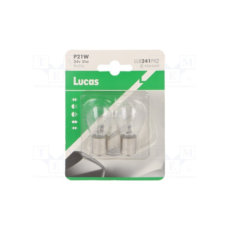 6 set x LUCAS - LLB241PX2 - Filament lamp: automotive, BA15S, transparent, 24V, 21W, LLB