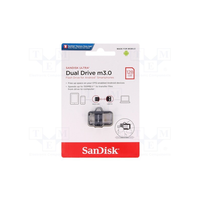 1 pcs x SANDISK - SDDD3-128G-G46 - Pendrive, OTG,USB 3.0, 128GB, R: 150MB/s, USB A,USB B micro