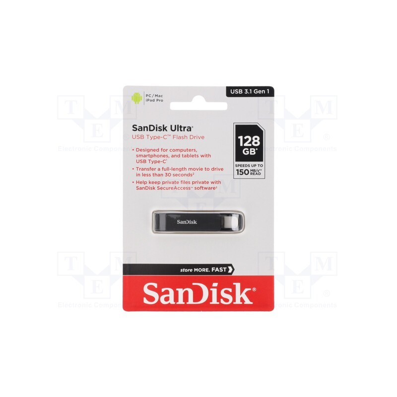1 pcs x SANDISK - SDCZ460-128G-G46 - Pendrive, USB 3.1, 128GB, R: 150MB/s, USB C, ULTRA USB