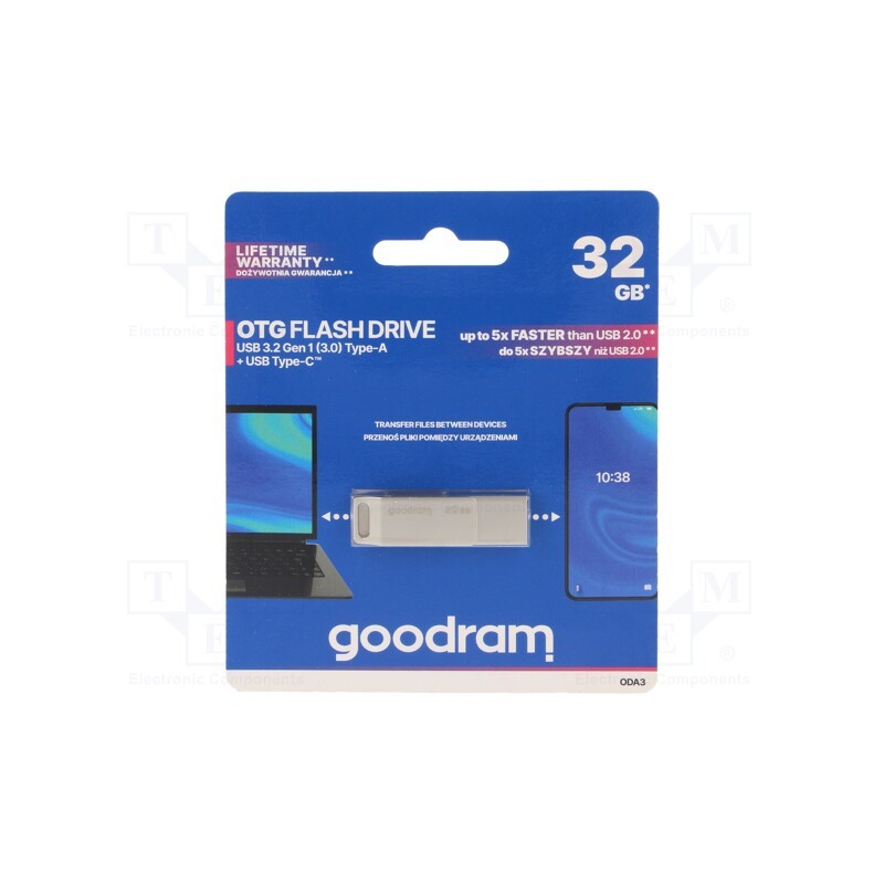 1 pcs x GOODRAM - ODA3-0320S0R11 - Pendrive, USB 3.2, 32GB, R: 60MB/s, W: 20MB/s, USB A, silver