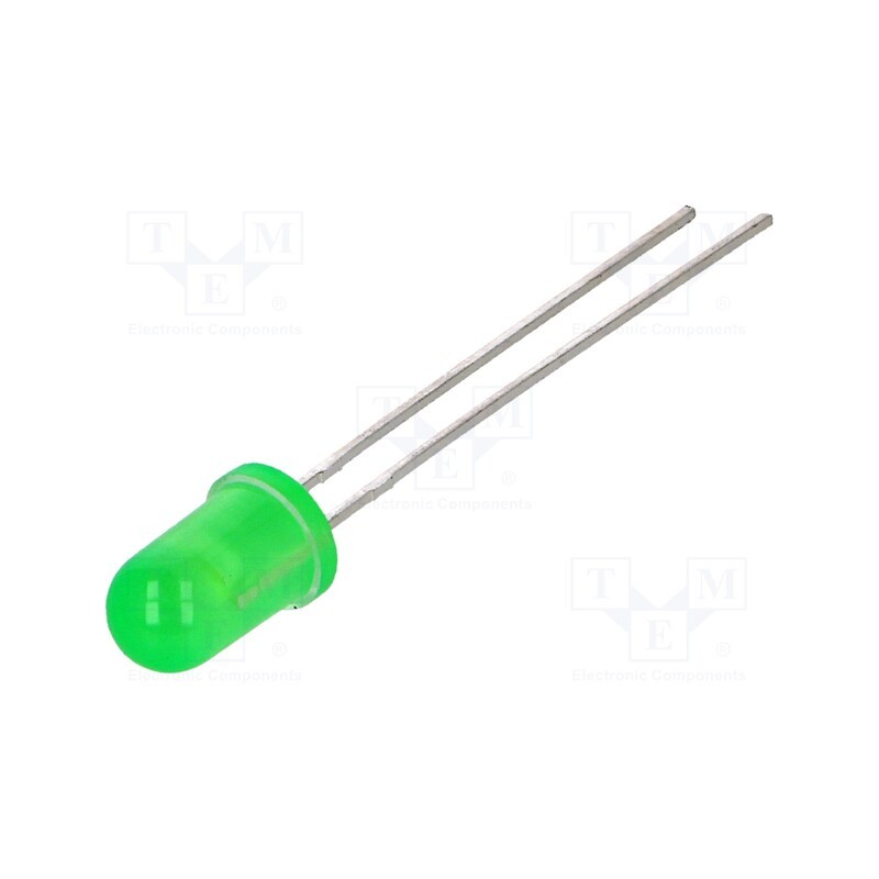 5 pcs x LITEON - LTL-307G - LED, 5mm, green, 8.7÷100mcd, 50°, Front: convex, 2.1÷2.6V