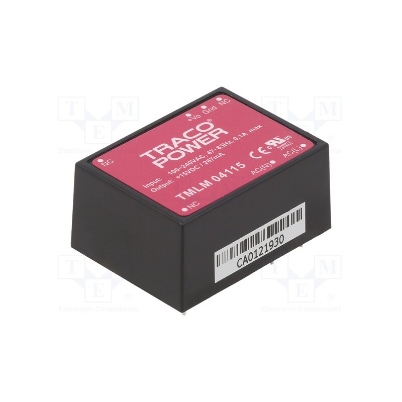 1 pcs x TRACO POWER - TMLM 04115 - Converter: AC/DC, 4W, 90÷264VAC, Usup: 120÷370VDC, Uout: 15VDC, 74%