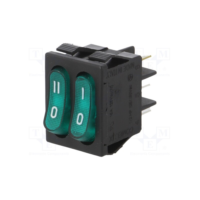 1 pcs x COMELUX - 3602I0504 - ROCKER, DPST, Pos: 2, ON-OFF, 16A/250VAC, Backlight colour: green