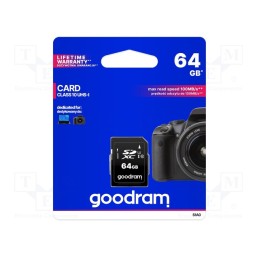 1 pcs x GOODRAM - S1A0-0640R12 - Memory card, SDXC, R: 100MB/s, W: 10MB/s, Class 10 UHS U1, 64GB