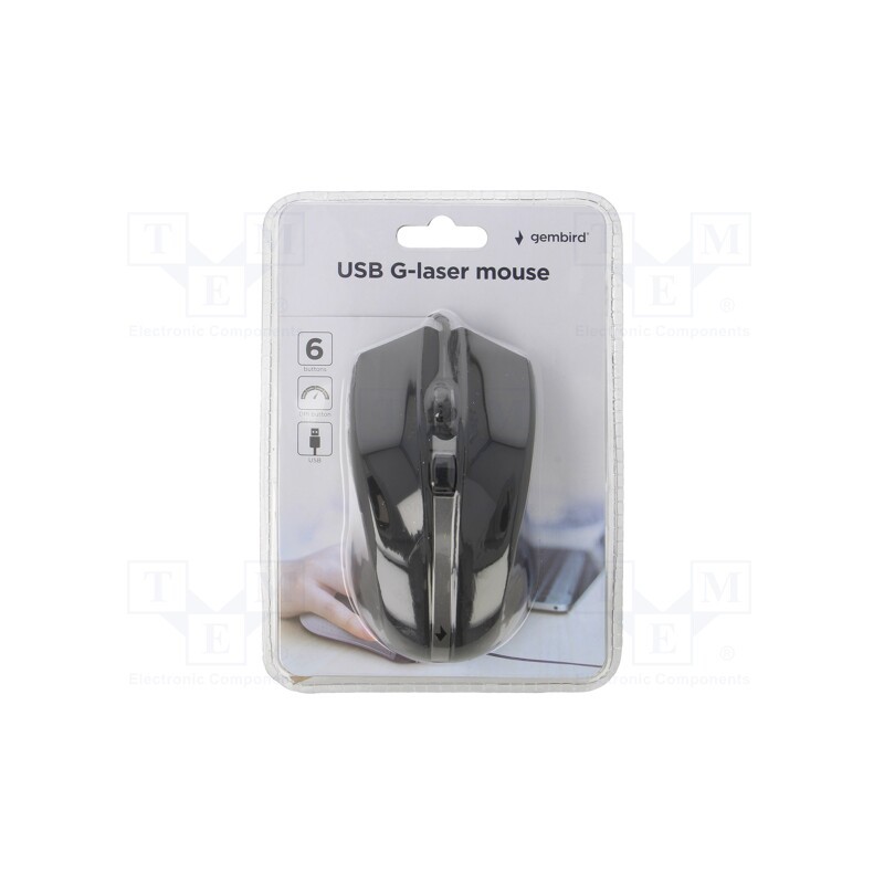 1 pcs x GEMBIRD - MUS-GU-02 - Laser mouse, black, USB A, wired, Features: DPI change button