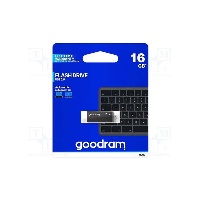 1 pcs x GOODRAM - UCU2-0160K0R11 - Pendrive, USB 2.0, 16GB, R: 20MB/s, W: 5MB/s, black