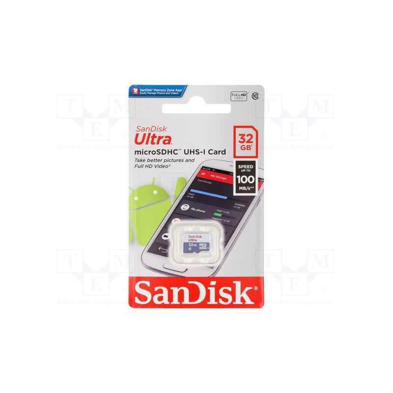 1 pcs x SANDISK - SDSQUNR-032G-GN3MN - Memory card, Android, microSDHC, R: 100MB/s, Class 10 UHS U1, 32GB