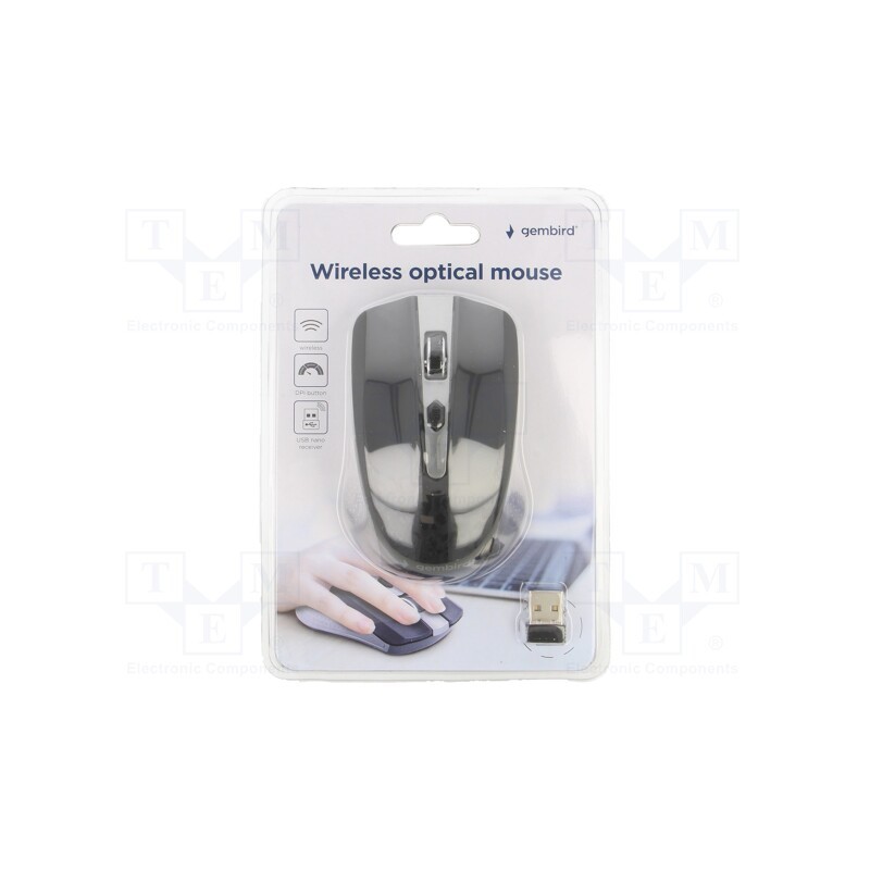 1 pcs x GEMBIRD - MUSW-4B-04-GB - Optical mouse, black,grey, USB A, wireless, 10m, No.of butt: 4