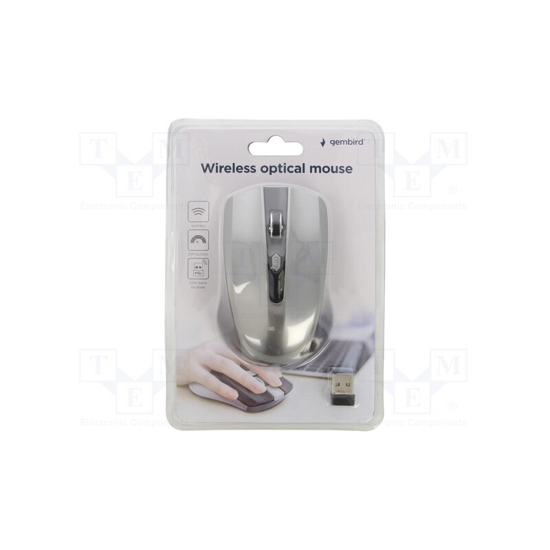 1 pcs x GEMBIRD - MUSW-4B-04-BG - Optical mouse, black,grey, USB A, wireless, 10m, No.of butt: 4