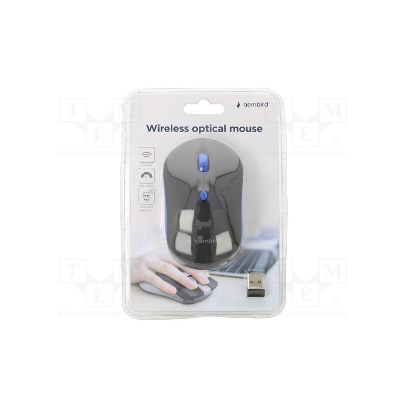 1 pcs x GEMBIRD - MUSW-4B-03-B - Optical mouse, black,blue, USB A, wireless, 10m, No.of butt: 4