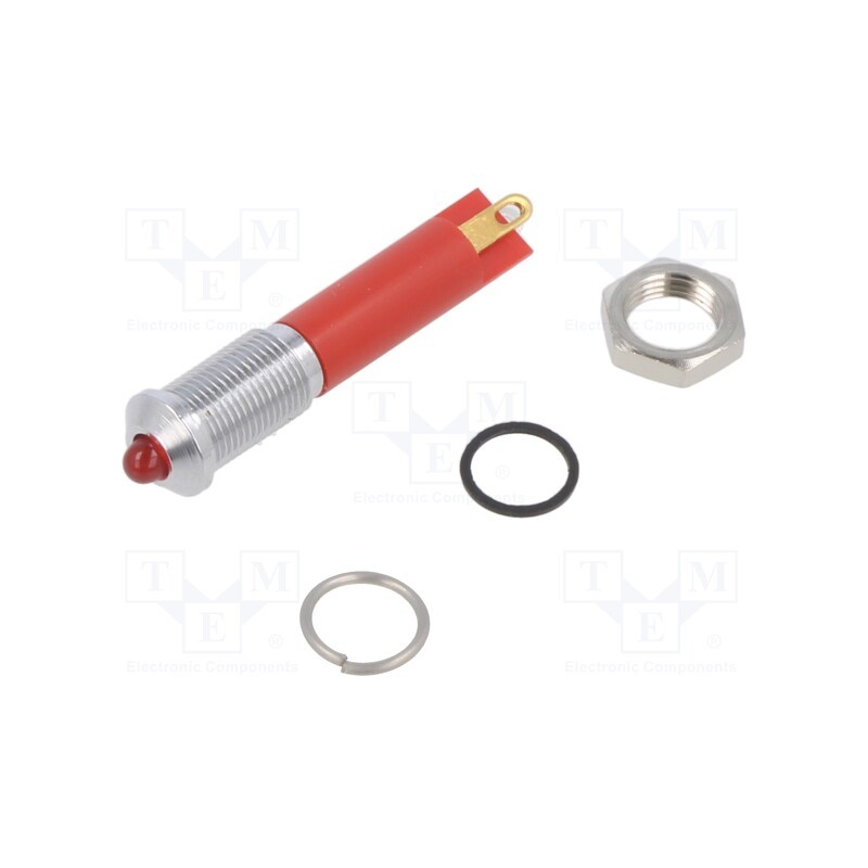 1 pcs x APEM - Q6P1CXXR24E - Indicator: LED, prominent, red, Ø6mm, IP67, brass, ØLED: 3mm, Q6, 20mA