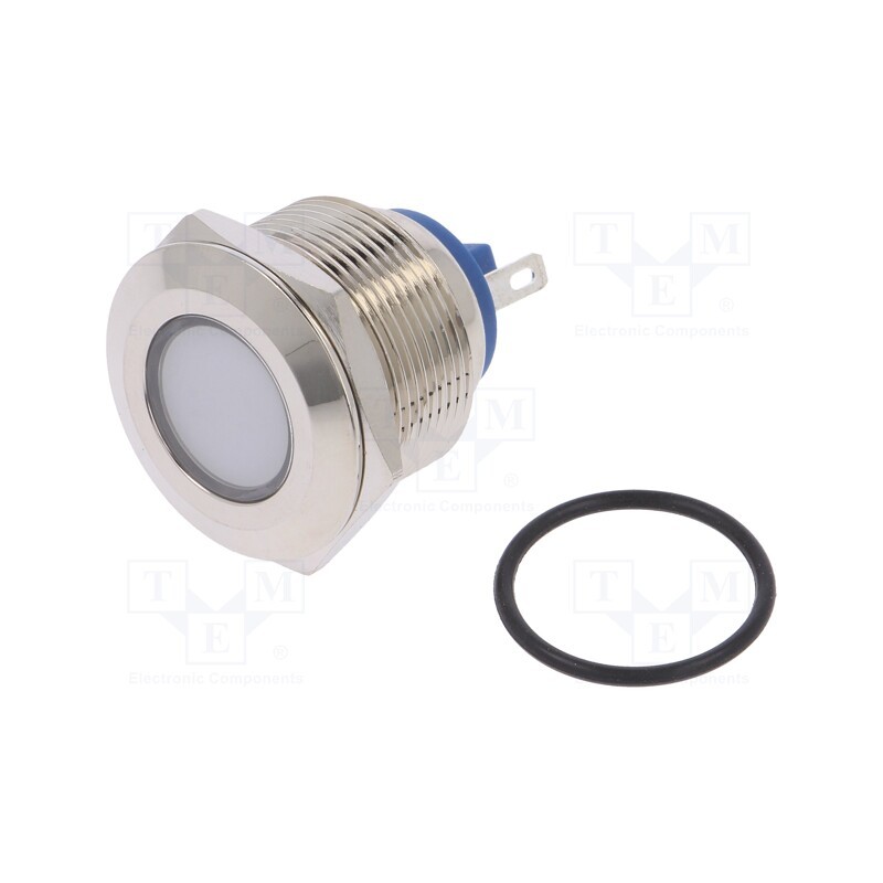 1 pcs x NINIGI - IND22-24W-C - Indicator: LED, flat, white, 24VDC, 24VAC, Ø22mm, brass, Body: silver